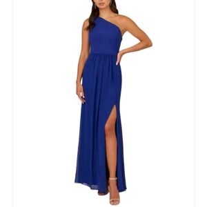 Adrianna Papell Blue One-Shoulder Chiffon Formal Gown Dress Size 12 NWT Flowy